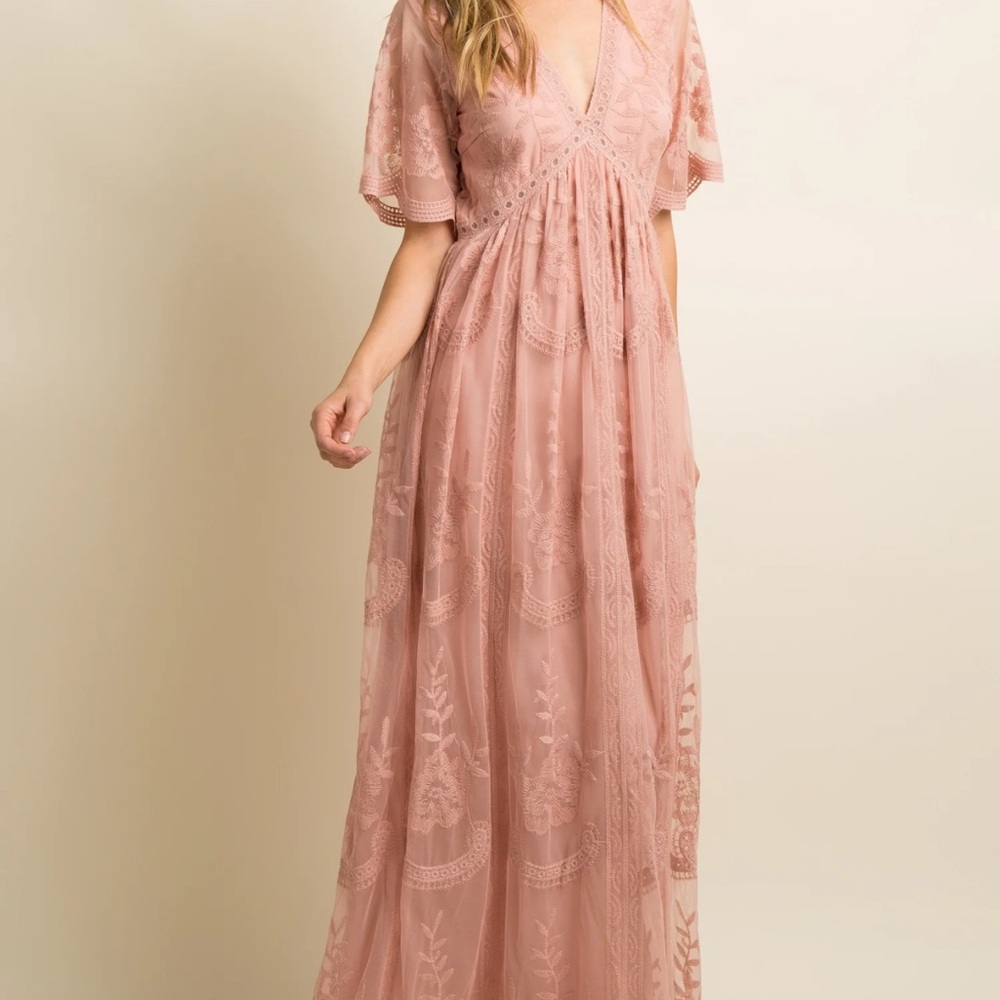 Pinkblush Mauve Lace Maternity Maxi Dress - Picture 3 of 10